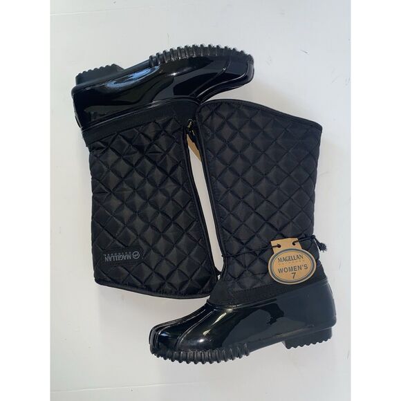 Magellan Quilted Duck Boots Rain Outdoor Faux Fur Black Rubber Zipper Womens 7 - Picture 11 of 14